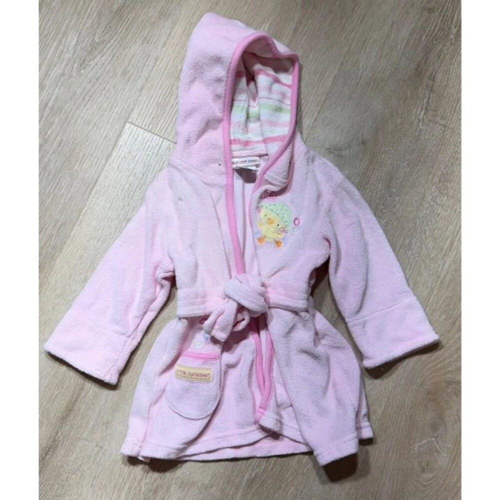Baby Girls Pink Hooded Plush Bathrobe